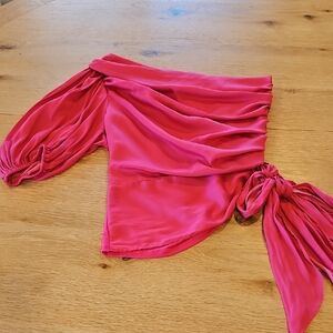 Dolan Hot Pink Satin One-Shoulder Top with Side Tie
